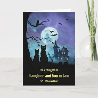 Töchter und Sohn im Gesetz glücklich Halloween Sch Karte