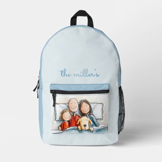 Tochter Vater Mutter und der Welpe Bedruckter Rucksack (Vorderseite)
