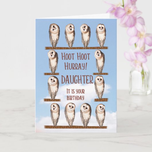 Tochter zum Geburtstag, neugierige Eulen Karte (Orchidee)