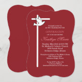 Töchterbestätigung Kreuztaube auf Rot Einladung (Vorne/Hinten)