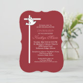 Töchterbestätigung Kreuztaube auf Rot Einladung (Stehend Vorderseite)