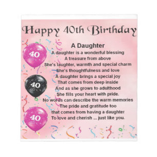 Töchtergedicht zum 40. Geburtstag Notizblock