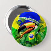 Toco Toucan mit brasilianischer Flagge Button (Vorne & Hinten)