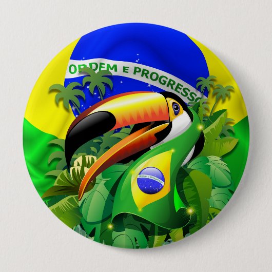 Toco Toucan mit brasilianischer Flagge Button (Vorderseite)
