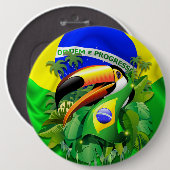 Toco Toucan mit brasilianischer Flagge Button (Vorne & Hinten)