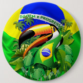Toco Toucan mit brasilianischer Flagge Button (Vorderseite)
