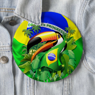 Toco Toucan mit brasilianischer Flagge Button