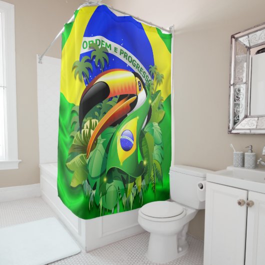Toco Toucan mit brasilianischer Flagge Duschvorhang (Beispiel)