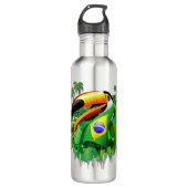 Toco Toucan mit brasilianischer Flagge Edelstahlflasche (Vorderseite)