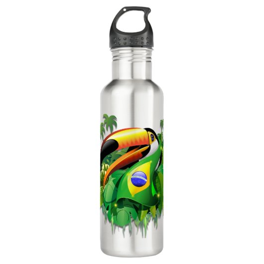 Toco Toucan mit brasilianischer Flagge Edelstahlflasche (Vorderseite)