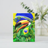 Toco Toucan mit brasilianischer Flagge Feiertagspostkarte (Stehend Vorderseite)