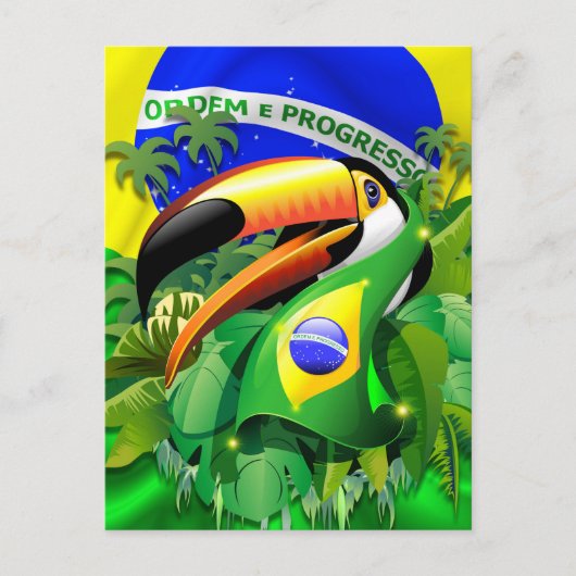 Toco Toucan mit brasilianischer Flagge Feiertagspostkarte (Vorderseite)