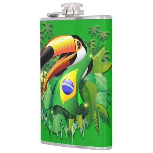 Toco Toucan mit brasilianischer Flagge Flachmann (Links)