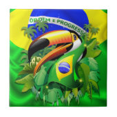 Toco Toucan mit brasilianischer Flagge Fliese (Vorderseite)