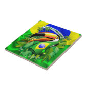 Toco Toucan mit brasilianischer Flagge Fliese (Seite)