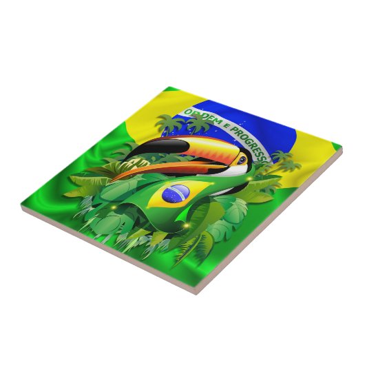 Toco Toucan mit brasilianischer Flagge Fliese (Seite)