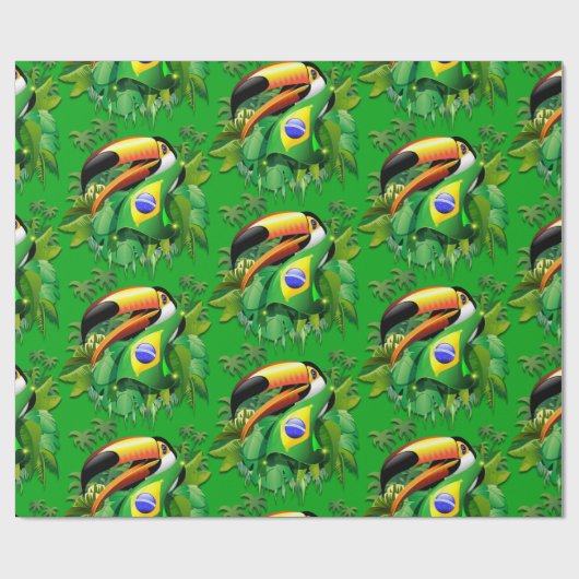 Toco Toucan mit brasilianischer Flagge Geschenkpapier (Flach)