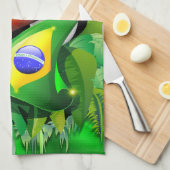 Toco Toucan mit brasilianischer Flagge Geschirrtuch (Viertel Falte)