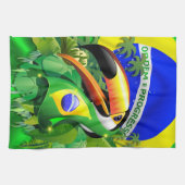 Toco Toucan mit brasilianischer Flagge Geschirrtuch (Horizontal)