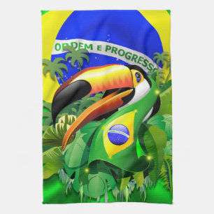 Toco Toucan mit brasilianischer Flagge Geschirrtuch