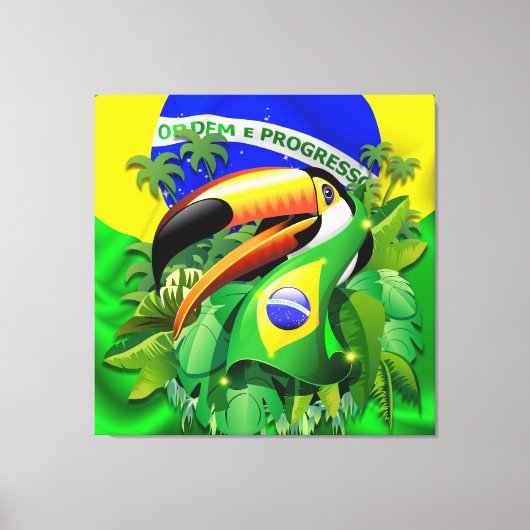 Toco Toucan mit brasilianischer Flagge Leinwanddruck (Vorderseite)