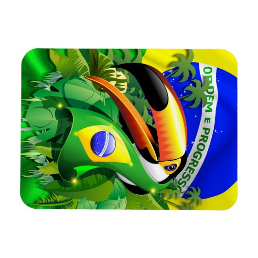 Toco Toucan mit brasilianischer Flagge Magnet (Horizontal)