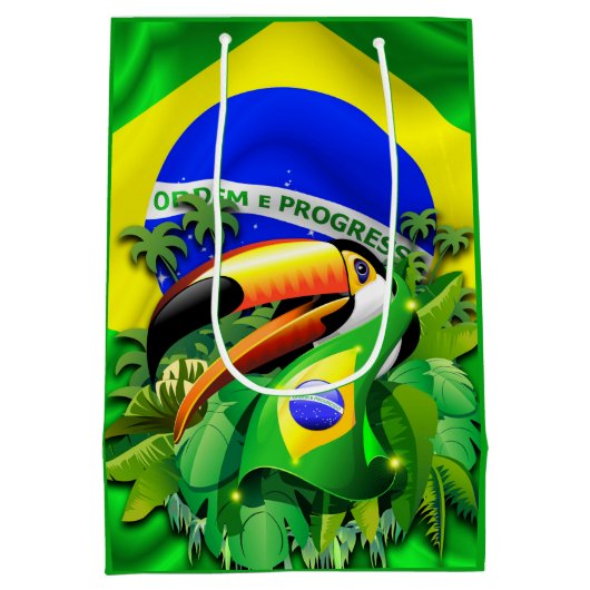 Toco Toucan mit brasilianischer Flagge Mittlere Geschenktüte (Rückseite)