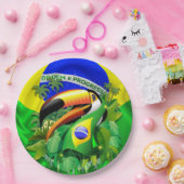 Toco Toucan mit brasilianischer Flagge Pappteller (Party)