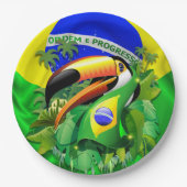 Toco Toucan mit brasilianischer Flagge Pappteller (Vorderseite)