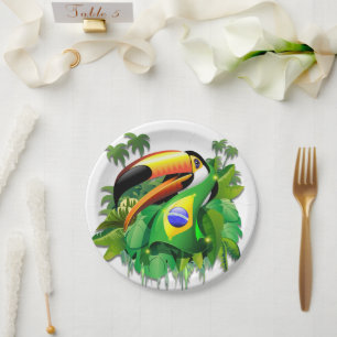 Toco Toucan mit brasilianischer Flagge Pappteller