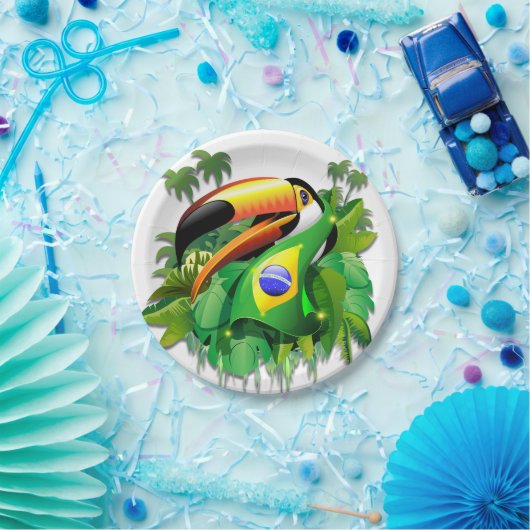 Toco Toucan mit brasilianischer Flagge Pappteller (Party)