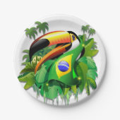 Toco Toucan mit brasilianischer Flagge Pappteller (Vorderseite)