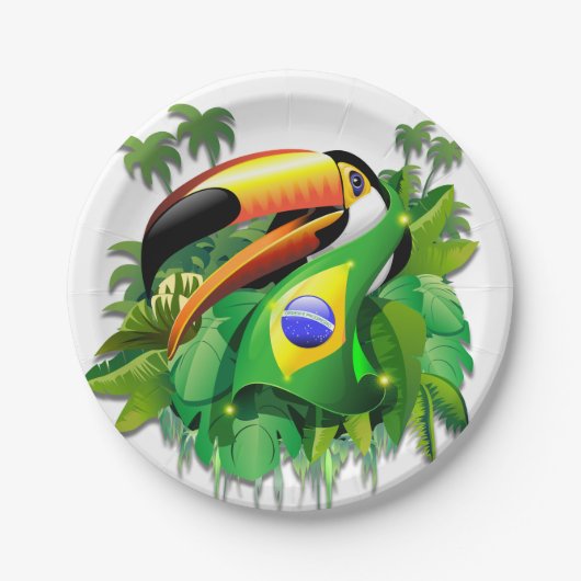 Toco Toucan mit brasilianischer Flagge Pappteller (Vorderseite)