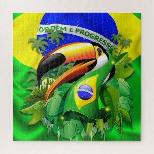 Toco Toucan mit brasilianischer Flagge Puzzle