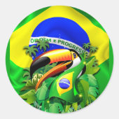 Toco Toucan mit brasilianischer Flagge Runder Aufkleber (Vorderseite)