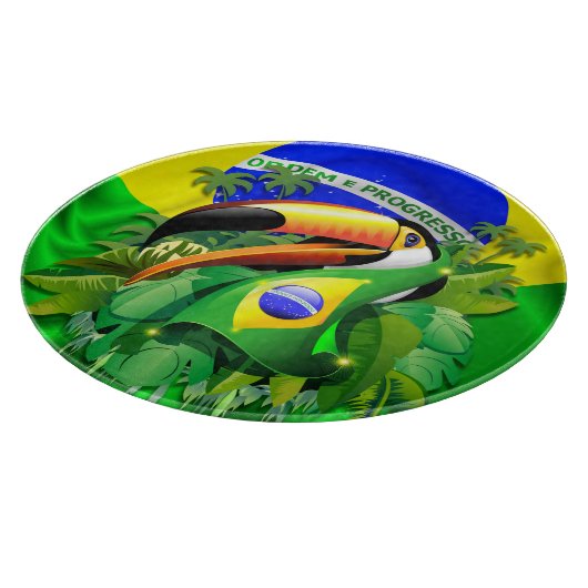 Toco Toucan mit brasilianischer Flagge Schneidebrett (Ecke)