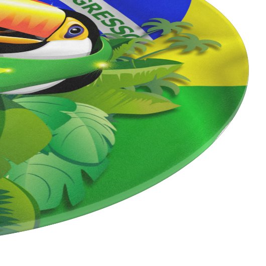 Toco Toucan mit brasilianischer Flagge Schneidebrett (Ecke)