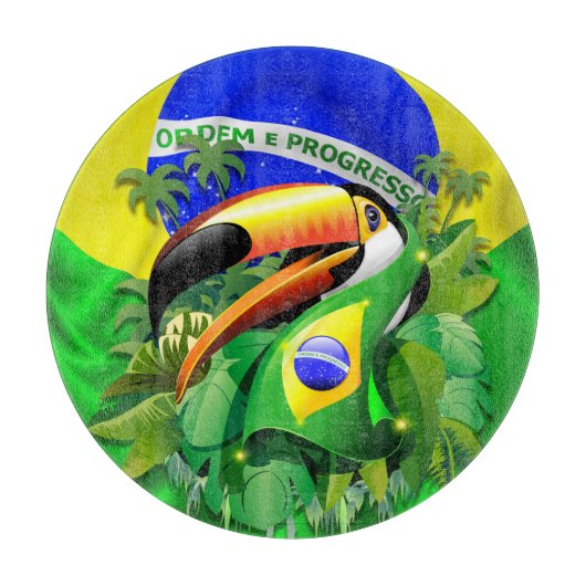 Toco Toucan mit brasilianischer Flagge Schneidebrett (Vorderseite)