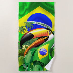 Toco Toucan mit brasilianischer Flagge Strandtuch