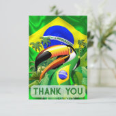 Toco Toucan mit Brasilien Flag Krawatte Dankeskarte (Stehend Vorderseite)