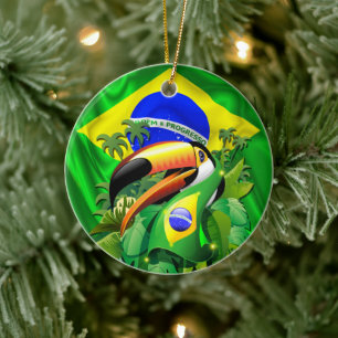 Toco Toucan mit Brasilien Flag Krawatte Keramik Ornament
