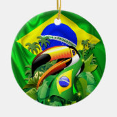 Toco Toucan mit Brasilien Flag Krawatte Keramik Ornament (Vorne)
