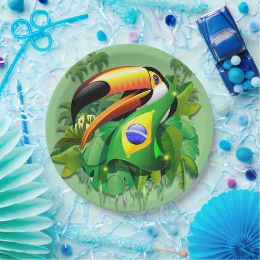 Toco Toucan mit Brasilien Flag Krawatte Pappteller (Party)