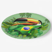 Toco Toucan mit Brasilien Flag Krawatte Pappteller (Schrägansicht)