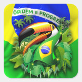 Toco Toucan mit Brasilien Flag Krawatte Quadratischer Aufkleber (Vorderseite)