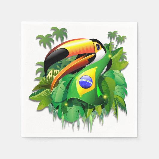 Toco Toucan mit Brasilien Flag Krawatte Serviette (Vorderseite)