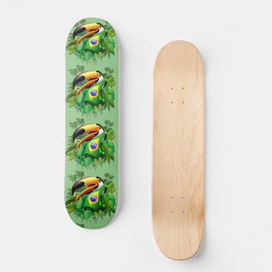 Toco Toucan mit Brasilien Flag Krawatte Skateboard (Vorderseite)