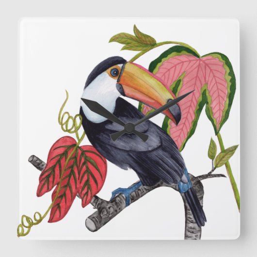 Toco Toucan Quadratische Wanduhr (Vorderseite)