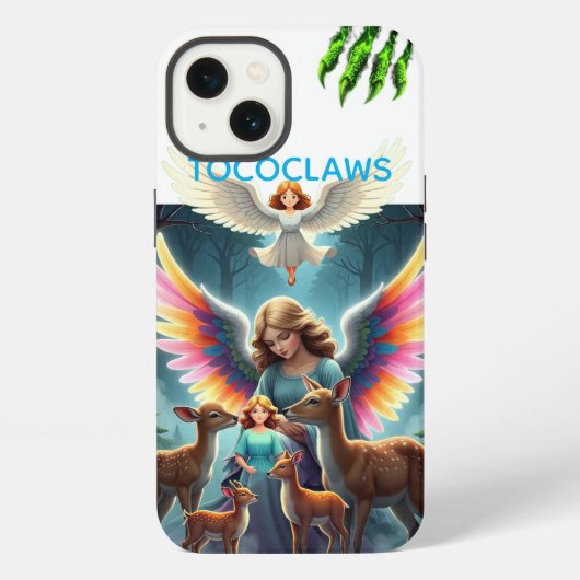 TOCOCLAWS Schutzengel & Waldhirsche Fantasy iPhone Hülle (Rückseite)
