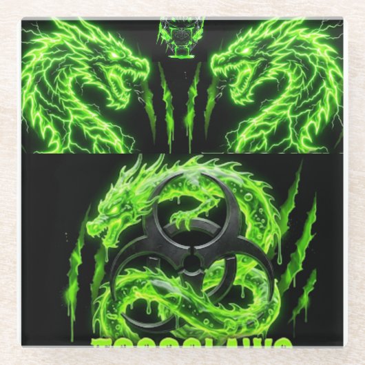 TOCOCLAWS Zwilling Neon Grün Lightning Dragons Glasuntersetzer (Vorderseite)